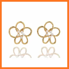 【新品】 Chynian 花ピアス パール 大ぶり 金色 レデイーズ人気 ピアス おしゃれ 上品 14K金メッキ 金属アレルギー対応 プレゼント 女性アクセサリー