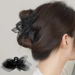 バンスクリップ 髪飾り オーガンジー 黒　ブラック
