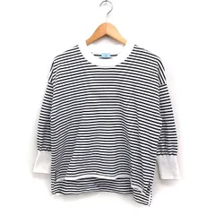 クミキョク 組曲 KUMIKYOKU コットン ニット カットソー ボーダー柄 7分袖 丸首 F ホワイト 白 ブラック 黒 /FT18