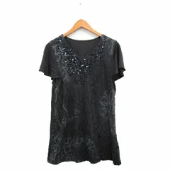 コムサ COMME CA カットソー Tシャツ 半袖 Vネック スパンコール 総柄 9 チャコールグレー /KT14