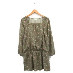 ハッシュアッシュ HusHusH ワンピース 長袖 スクエアネック レース 膝丈 総柄 3 カーキ /KT21