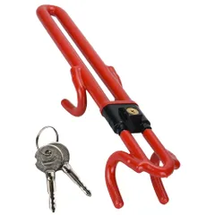ハンドルロック 車盗難防止 リレーアタック対策 ダブルロック式 トラック 愛車 (レッド)