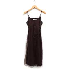 ミスティウーマン mysty woman チュール キャミワンピース ロング丈 フロントスリット リボン F ブラウン 茶 /FT22