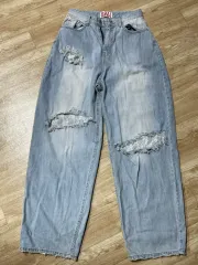 ライトブルー ワイド レイ デニム パンツ