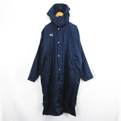 プーマ PUMA ベンチコート アウター 長袖 フード ロング丈 ロゴ 裏ボア L～O ネイビー×ホワイト スポーツウェア ※EKM