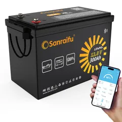 Sanraifu 12V 300Ah LiFePO4 リン酸鉄リチウムイオンバッテリー APP Bluetooth 3840Wh 200A BMS内蔵 Grade-Aセル 15000回充放電サイクル 10年寿命 PSE認証済み 過充電/耐高温保護 R ...