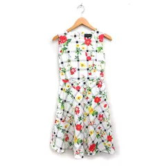 タルボット TALBOTS チェック柄 フラワープリント フレア ワンピース ノースリーブ ロング コットン 綿 2 ホワイト 白 /FT39