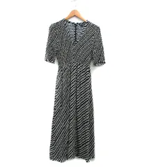 WHISTLES ウィッスルズ ワンピース ロング 半袖 Vネック ゼブラ柄 36 ブラック 黒 /KT21