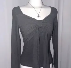 グレー リー リボン 長袖 トップス