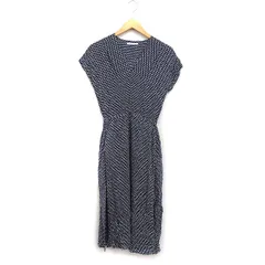 ソレイアード SOULEIADO ドット フレア ワンピース ロング Vネック フレンチスリーブ 36 ネイビー 紺 /FT44