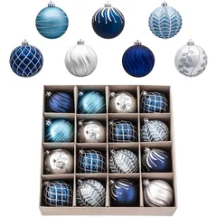Valery Madelyn クリスマス オーナメント クリスマス ツリー飾り 北欧風 大きめ 8cm 16個入り シルバー ブルー 銀青 青い クリスマス ボール オーナメント おしゃれ ゴージャス カラー人気 流行 クリスマス ツリー 飾り 飾り付け 1