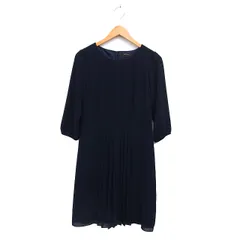 リフレクト Reflect シフォン プリーツ ワンピース ロング フレア ボートネック 七分袖 11 紺 ネイビー /NT16