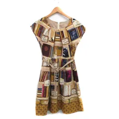 ドールアップウップス doll up oops ワンピース 半袖 膝丈 ベルト 総柄 F ベージュ /KT14