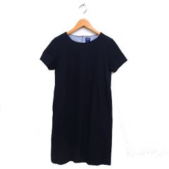 ヒューマンウーマン HUMAN WOMAN ワンピース ひざ丈 Iライン ボートネック リネン混 コットン混 半袖 M 紺 ネイビー /NT22