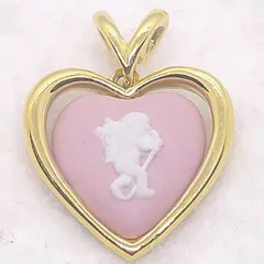 ウェッジウッド ジャスパー ハート ペンダントトップ ピンク カメオ キューピッド 天使 ゴールドカラー 金枠 WEDGWOOD 刻印 【L12】