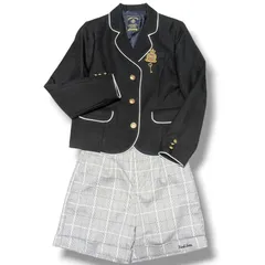 PINK-latte ピンクラテ キッズフォーマル スーツ ジャケット ハーフパンツ 金ボタン エンブレム ワンポイント 刺繍ロゴ 卒業式 発表会 セットアップ パイピング ブラック 黒 ライトグレー 灰色 女の子 レディース M S