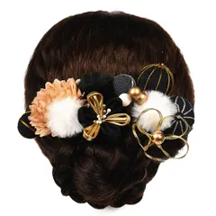 [OTAKUMARKET] 成人式 髪飾り 袴 卒業式 振袖 浴衣 七五三 セット つまみ細工 花 袴 着物 髪 飾り 和装 結婚式 髪留め ヘアアクセサリー 高級造花 3カラー (黒)