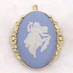 ウェッジウッド ジャスパー ブローチ ペンダントトップ ブルー 女神 2way ヴィンテージ WEDGWOOD ペールブルー 刻印 4×3.7㎝ 【L10】