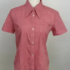 ギンガムチェック 半袖 シャツ レッド ホワイト サイズ35 S相当 細身 綿100% きれいめ　20250930-0012