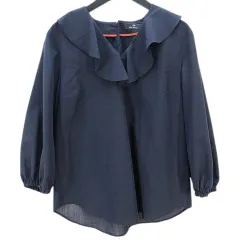 ピーエスポールスミス PS Paul Smith 七分袖 ブラウス シャツ プルオーバー 38 紺系 ネイビー フリル衿 袖口ゴム 