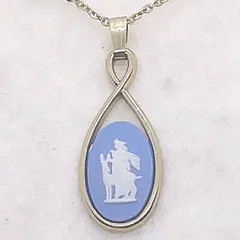 ウェッジウッド ジャスパー ネックレス ブルー 女神 鹿 ゴールドカラー カメオ ペンダント 陶磁器 WEDGWOOD 英国製 箱なし 【L17】