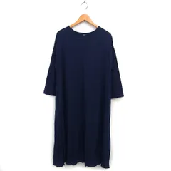 アンドヤーン & yarn フレア ワンピース ロング コットン 綿 ボートネック ドロップショルダー 長袖 紺 ネイビー /NT13