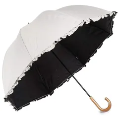 日傘兼用雨傘 レディース 日傘 uvカット 遮光 長傘 遮光率 99.9% 日光を遮断 軽量 Mサイズ 晴雨兼用傘 フリル ドーム型 生地裏コーティング 紫外線遮蔽率99% UPF50+ 60cm アイボリー 1