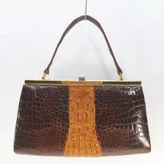 ハンドバッグ ブラウン 茶系 クロコダイル レザー