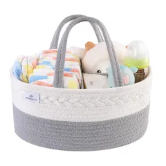 PHILORN オムツストッカー おむつストッカー オムツバッグ 大容量 折りたたみ オムツ収納ケース おむつケース コットンロープ編み 綿100％ ベビー用品 収納ボックス おむつバッグ 出産祝い 出産準備 車載旅行用収納バック 赤ちゃん用お世話グッズ収 0