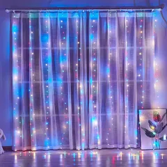 イルミネーション 3M*3M 300球 LEDカーテンライト防水 クリスマス/ストリングライト リモコン付き USB給電 8モード切替 クリスマス ハロウィーン パーティー (マルチカラー) 1