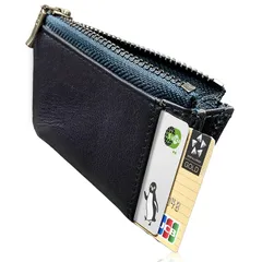 【究極の小銭入れ レザーソムリエ監修 最低限の小銭とカード２枚】小銭入れ メンズ 本革 コンパクト 小さい 極小 コインケース カード入れ カードケース (ネイビー) 1