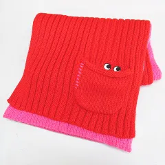 ユニクロ UNIQLO ANYA HINDMARCH コラボ ヒートテック ニット マフラー レッド系 バイカラー 飾りポケット 刺繍 ステッチ