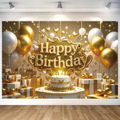 金色 バースデー タペストリー 180×120cm 3D立体デザイン 誕生日 金色 背景布 写真撮影 壁飾り パーティー装飾 インスタ映え SNS撮影 記念日 繰り返し使える 洗える ポリエステル製 0
