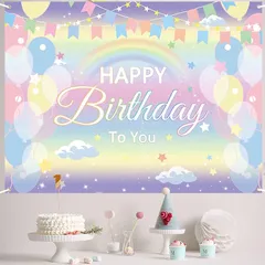 Paready バースデー タペストリー 誕生日 飾り付け 壁掛け フォトポスター 写真背景 壁 飾り Happy Birthday 135*100cm シンプル おしゃれ 装飾 デコレーション パーティー お祝い 女の子 男の子 虹 0