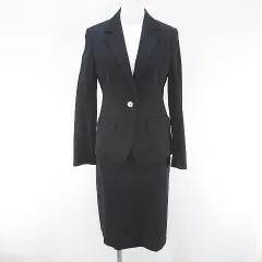 ポールスチュアート PAUL STUART セットアップ ジャケット 膝丈 フレアスカート スカート 背抜き 4 黒系 ブラック 日本製 裏地