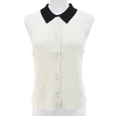 ボンルシール BONLECILL ノースリーブ リブ ニット カットソー F アイボリー ボタン 透け感 タグ付