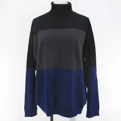 ユニクロ UNIQLO メリノ ブレンド 長袖 ニット セーター XL 黒系 ブラック カラーブロック タートルネック リブ