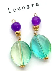 4111グリーン パープル 春物 夏 ピアス 樹脂ピアス 大ぶりピアス