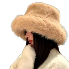 【新品】 [$ole only] ソールオンリー バケットハット フェイクファー ふわふわ 帽子 ブラック ピンク グレー ベージュ ホワイト レディース 可愛い おしゃれ 調整ヒモ付き 秋 冬 暖かい あったか バケハ (ライトブラウン) 0