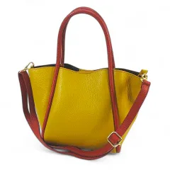 M Rose エンメローズ トートバッグ ハンド ショルダー 2WAY バイカラー マスタードイエロー ブラウン レザー イタリア製