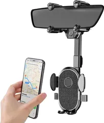 【迅速発送】携帯電話ホルダー バックミラー スマホホルダー 車載ホルダー 車用スマホホルダー 360度回転 ルームミラー取り付け型 スタンド ダッシュボード 各種スマホ対応 スマホホルダー カー用品 取り付け簡単 全車種 手帳型ケース対応 自由調節 車載 ナビ