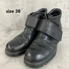 イタリア製ソール 黒レザー ベルクロ ショートブーツ 38(24.5cm相当) 厚底 マジックテープ ローヒール 本革 マニッシュ カジュアル Y2K 90s ★ ????