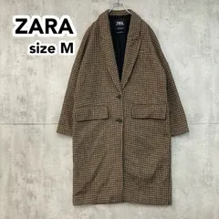 ZARA ザラ チェスターコート ロングコート チェック柄 ガンクラブチェック ブラウン 茶 Mサイズ オーバーサイズ ゆるだぼ ドロップショルダー 2ボタン 襟付き ロング丈 アウター ★ ◆■