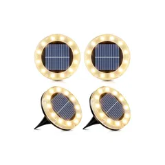 ソーラーライト 屋外 埋め込み式 ガーデン - 12LED ガーデンライト ソーラー 自動点灯 光センサー ソーラーフロアライト IP65防水 1200mAh 高輝度 LED ソーラー 私道/芝生/通路/パティオ用屋外 暖かい光 (4個セット) 1