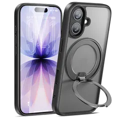 【米軍MIL規格・Magsafe対応】SmartDevil iPhone 17 用 ケース 多機能一体 360°新定点回転 ゼンマイ式スタンド 強磁力リング 耐衝撃 高耐久性 縦横両対応 急速充電 指紋防止 (ブラック) 1
