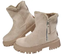 【送料無料】[1/2style] ムートン 風 スエード ボア ファー ブーツ レディース ファスナー 付き 軽量 あったか 防寒 滑りにくい