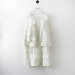 美品 インゲボルグ INGEBORG ツイードリボンティアードワンピース 9＼ホワイト ノースリーブ ドレス フレア【2400014763546】