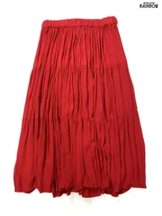 古着 シワ加工 無地 ロング丈 ティアード スカート 赤 (btu2601089)