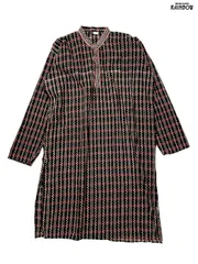 古着 スリット チェック柄 総柄 コットン100％ ロング丈 長袖 ワンピース 黒 (otu2601074)