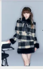 チェック ファー トリミング ジャケット スカート セットアップ
